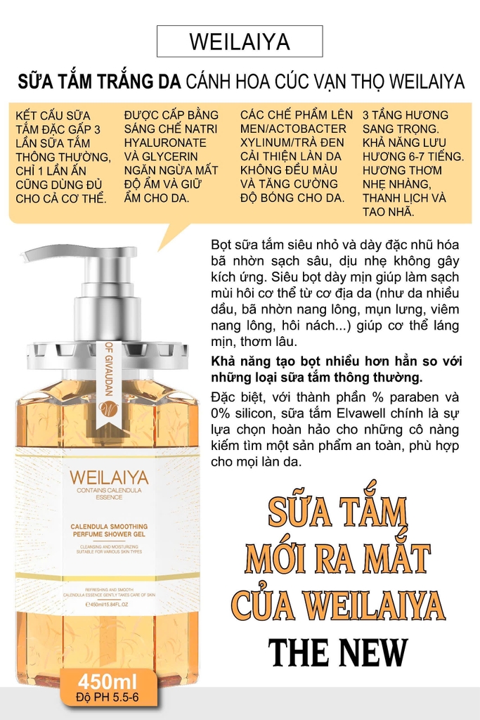 Combo 3 Chai Sữa Tắm Weilaiya [Hồng + Trà + Cúc]