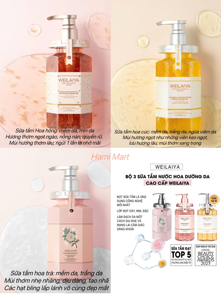 Combo 3 Chai Sữa Tắm Weilaiya [Hồng + Trà + Cúc]