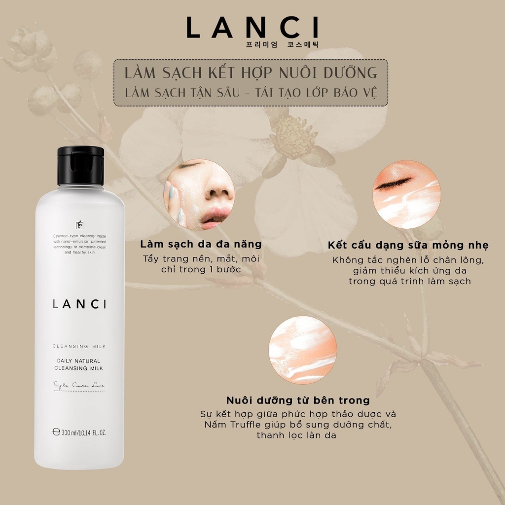 Sữa Tẩy Trang Nhũ Hóa Sẵn LANCI Daily Natural Cleansing Milk 300ml