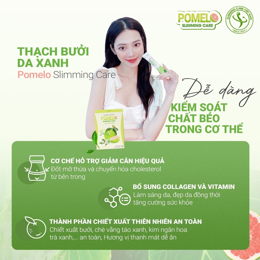 Thạch Bưởi Giảm Cân Pomelo Slimming Care Hộp 15 Gói + Tặng Kèm Detox Rau Xanh