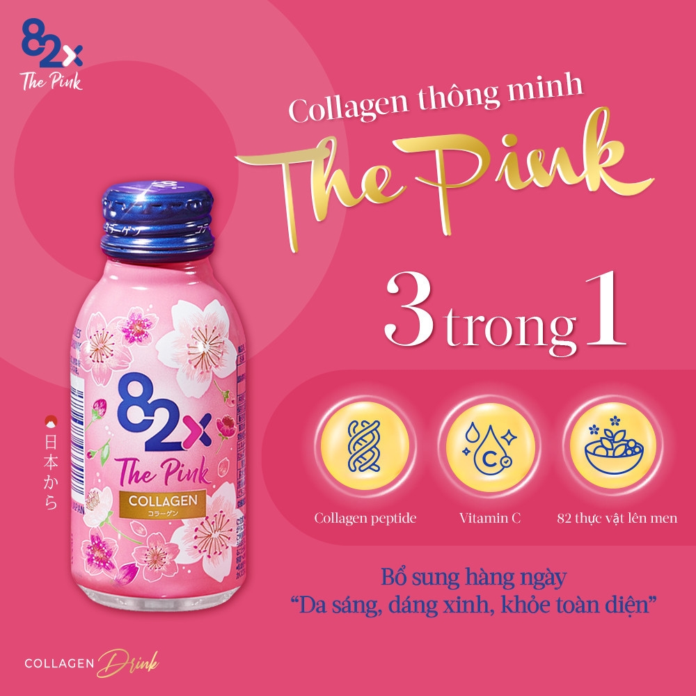 Nước Uống Đẹp Da Collagen The Pink 82X - Hộp 10 Chai x 50ml