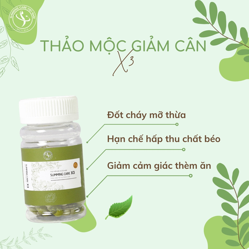 Viên Uống Giảm Cân X3 Slimming Care Số 2 (Loại Mạnh Cho Cơ Địa Chai Lì) + Tặng Kèm Detox Rau Xanh