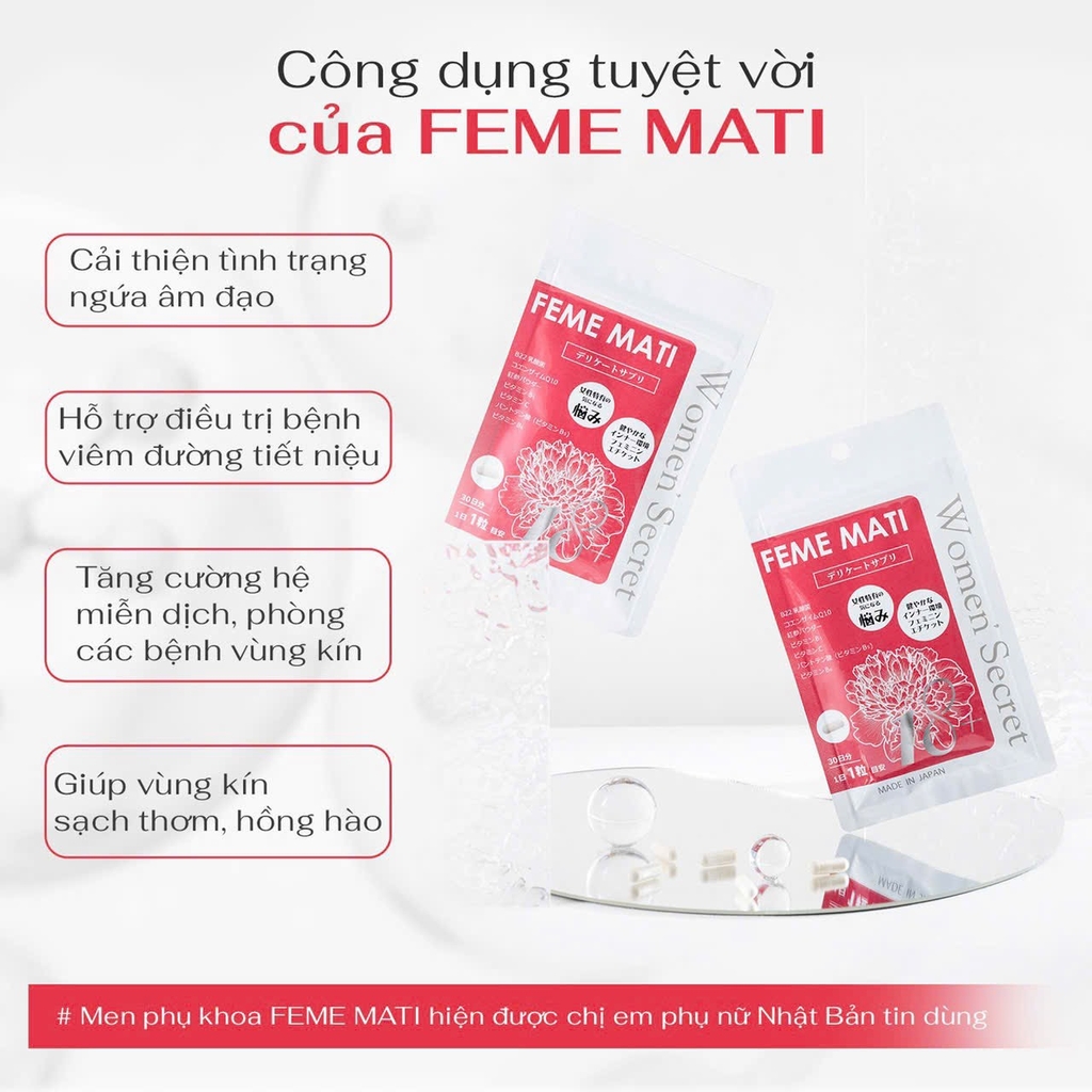 Viên Uống Men Phụ Khoa FEME MATI Nhật Bản - Gói 30 Viên