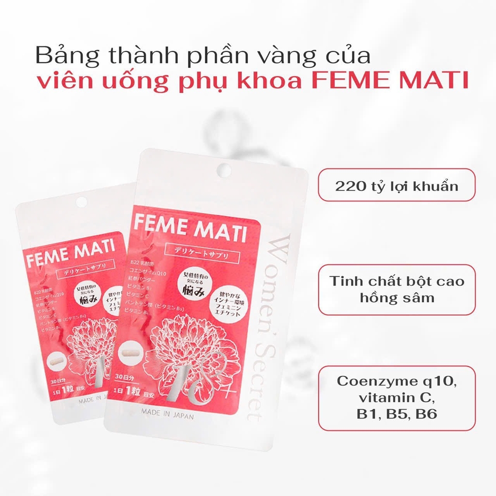 Viên Uống Men Phụ Khoa FEME MATI Nhật Bản - Gói 30 Viên