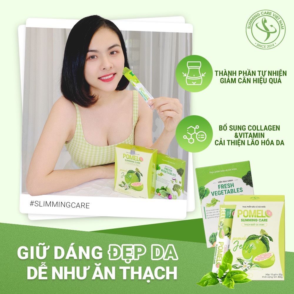 Thạch Bưởi Giảm Cân Pomelo Slimming Care Hộp 15 Gói + Tặng Kèm Detox Rau Xanh