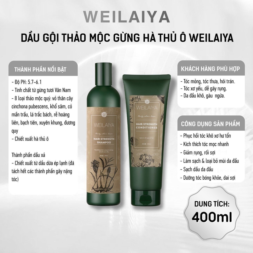 Bộ Gội Xả Gừng HTO Weilaiya (400ml + 250ml) + Tặng set mini