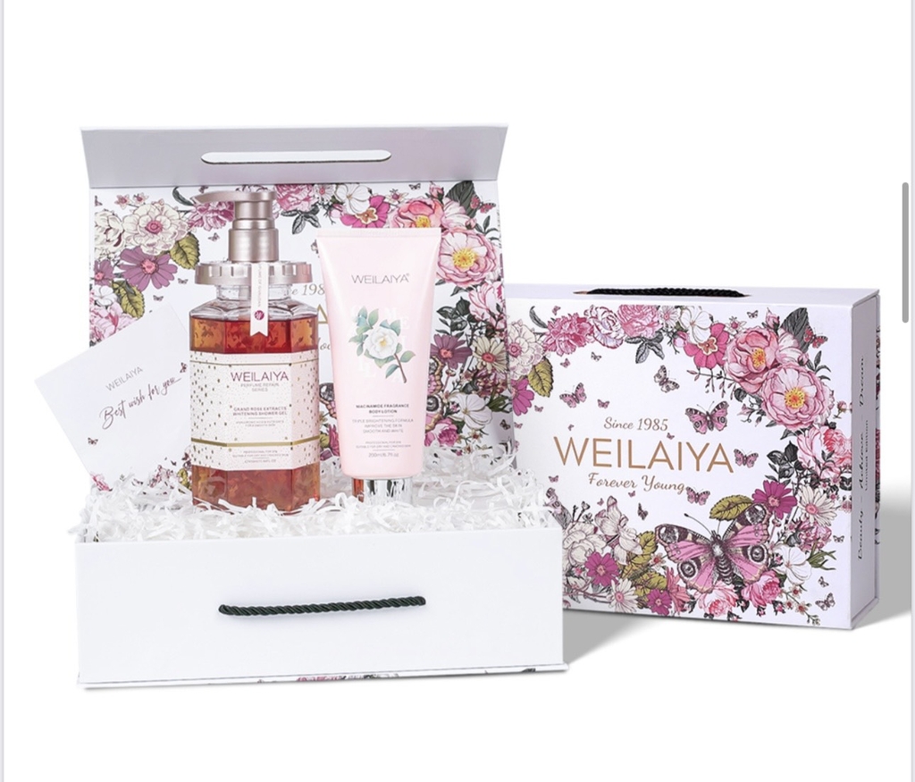 [Hộp Hoa] Sét Quà Tặng Sữa Tắm Hoa Hồng + Serum Trắng Da Weilaiya