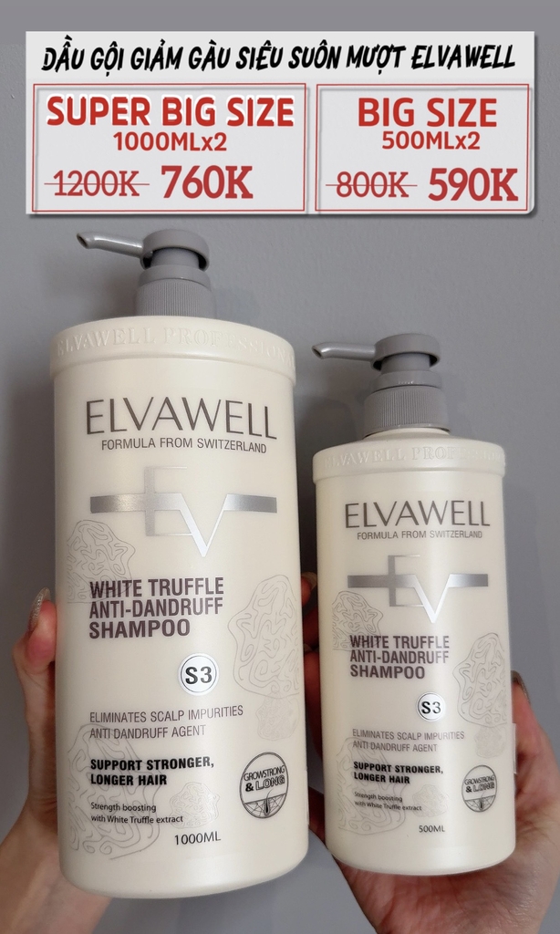 [S3-Trắng] Dầu Gội Trị Gàu Siêu Suôn Mượt Elvawell