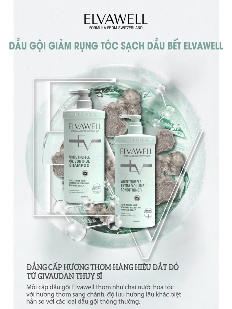 [S2C2-Xanh] Bộ Dầu Gội Xả Giảm Rụng Tóc Sạch Dầu Bết Elvawell (500ml+500ml)