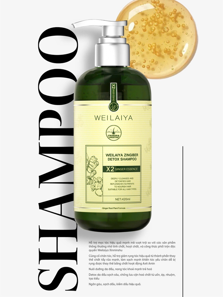 Weilaiya | Luxury Line - Dầu Gội Gừng Hỗ Trợ Mọc Tóc Detox Da Đầu 420ml