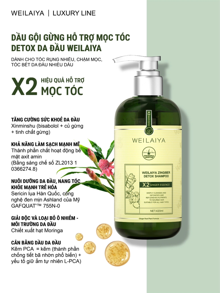 [Hộp Trắng] Sét Quà Gội Xả Gừng Luxury Xanh Detox Da Đầu X2 Mọc Tóc