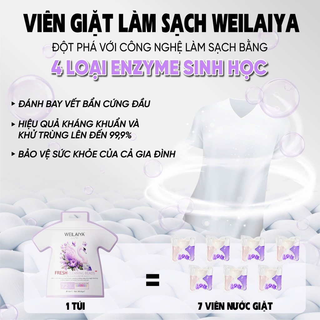 Viên Giặt Weilaiya (Túi 7 viên x 8g)