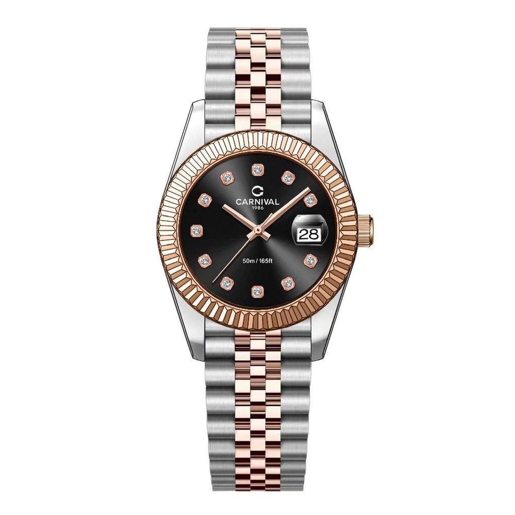 Đồng Hồ Nữ Carnival 8250L-CH-D Demi Vàng Hồng Mặt Đen Size 30mm Quartz Japan