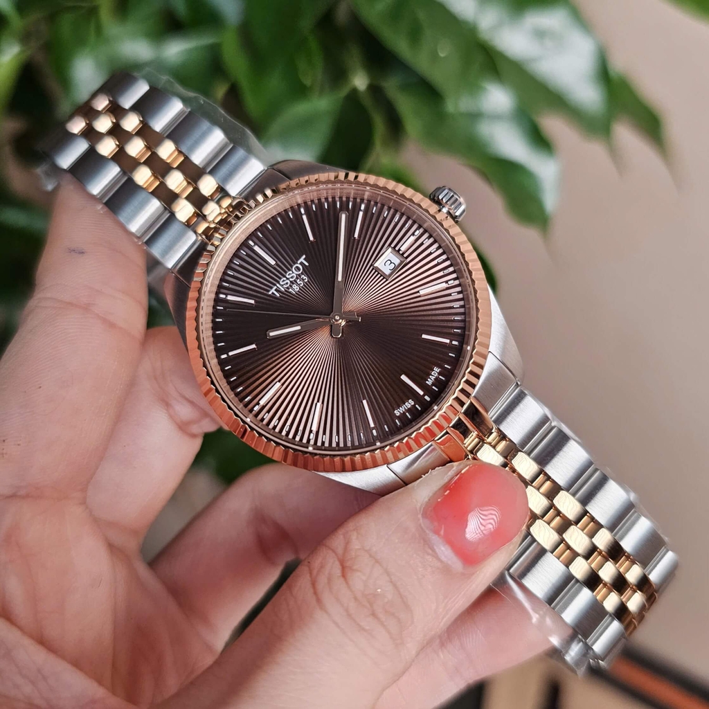 Đồng Hồ Nam Tissot Quartz Ballade T156.410.22.291.01 Size 40mm Demi Vàng Hồng Mặt Nâu Chải Tia