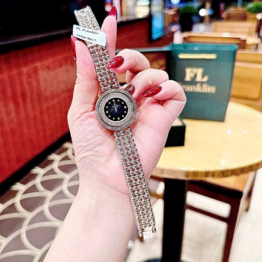 Đồng Hồ Nữ Franklin FL5488 Dây Thép Vàng Hồng Mặt Xà Cừ Đen Size 32mm Mặt Xoay 360 Độ