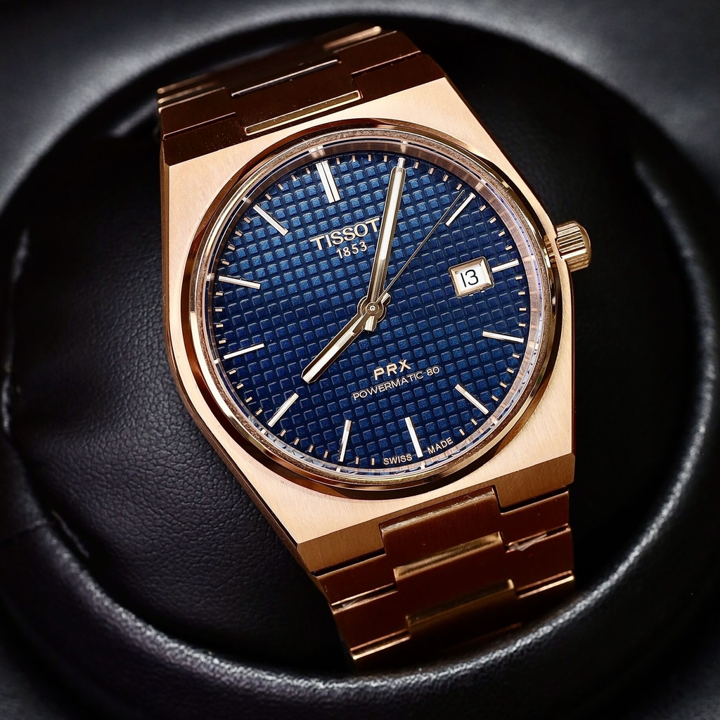 Đồng Hồ Nam Tissot Automatic PRX Powermatic 80 Size 40mm T137.407.33.041.00 (T1374073304100) Màu Vàng Hồng Mặt Xanh Navy