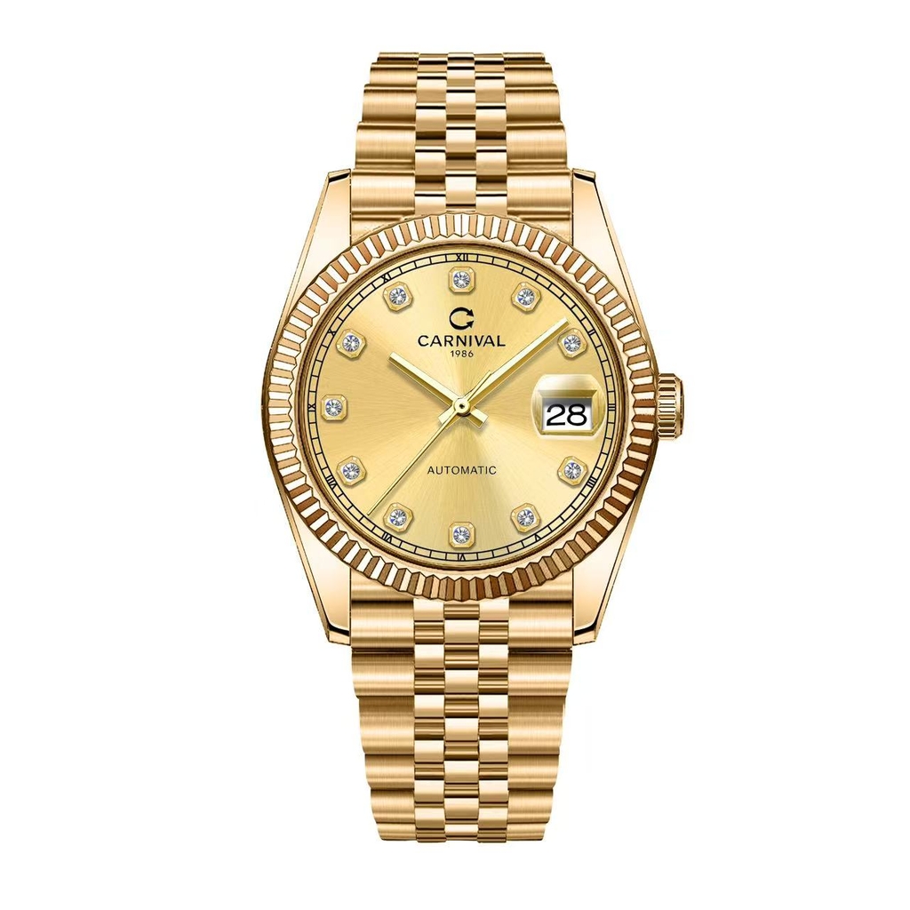 Đồng Hồ Nam Carnival 8250G-VV-V Automatic Dây Thép Vàng Mặt Vàng Size 38mm