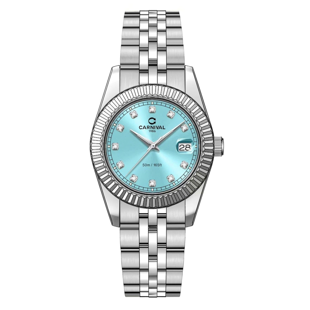 Đồng Hồ Nữ Carnival 8131L-VT-XT Dây Thép Bạc Mặt Xanh Pastel Size 30mm Quartz Japan