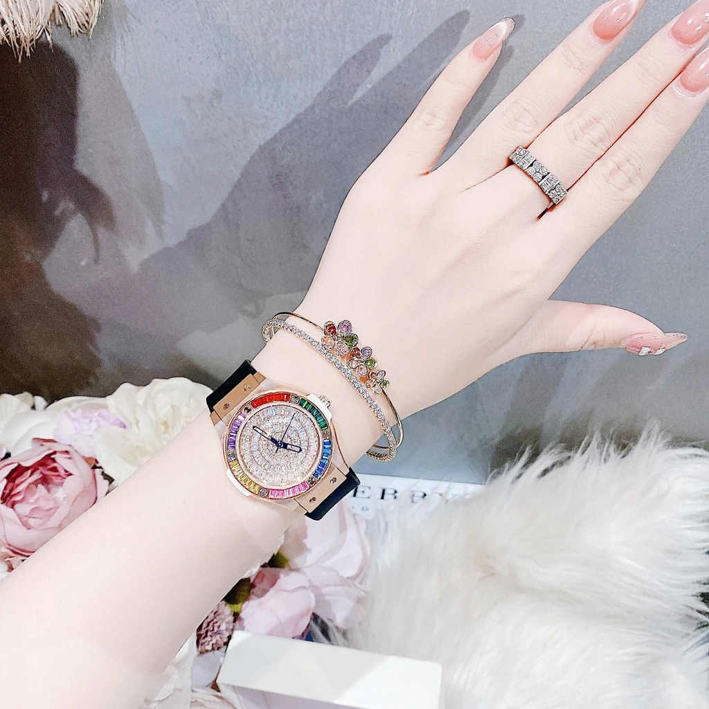 Đồng Hồ Nữ X-cer Dây Cao Su Đen Chính Hãng Vỏ Rose Đính Đá Màu Size 34mm B0639