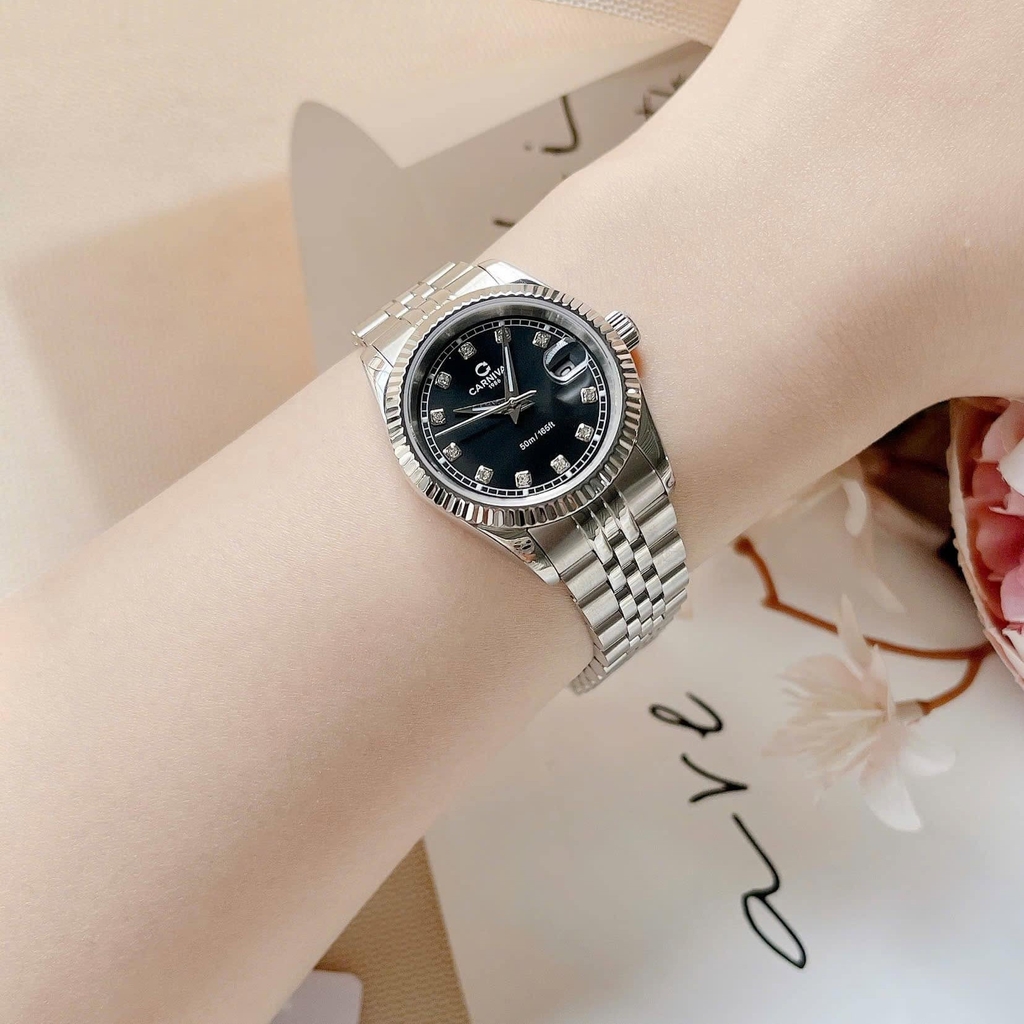 Đồng Hồ Nữ Carnival 8131L-VT-D Dây Thép Bạc Mặt Đen Size 30mm Quartz Japan