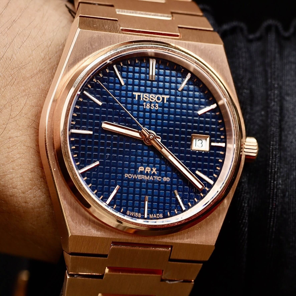 Đồng Hồ Nam Tissot Automatic PRX Powermatic 80 Size 40mm T137.407.33.041.00 (T1374073304100) Màu Vàng Hồng Mặt Xanh Navy