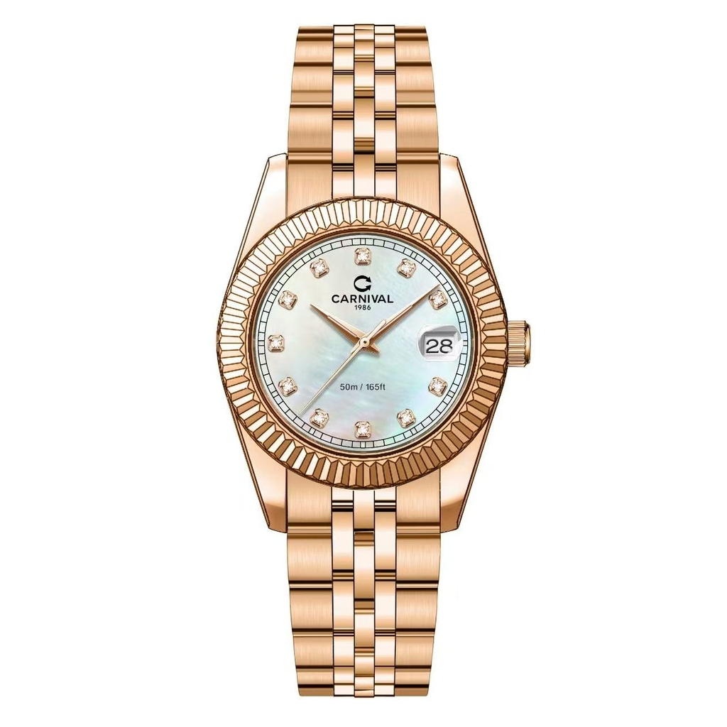 Đồng Hồ Nữ Carnival 8131L-VH-TK Màu Vàng Hồng Mặt Xà Cừ Trắng Size 30mm Quartz Japan
