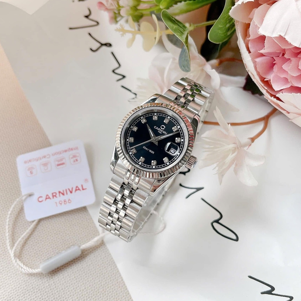 Đồng Hồ Nữ Carnival 8131L-VT-D Dây Thép Bạc Mặt Đen Size 30mm Quartz Japan