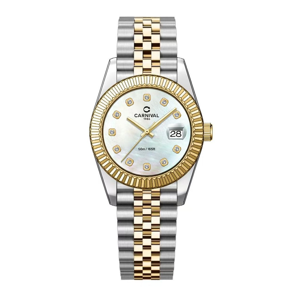 Đồng Hồ Nữ Carnival 8250L-CV-TK Demi Vàng Gold Mặt Xà Cừ Trắng Size 30mm Quartz Japan