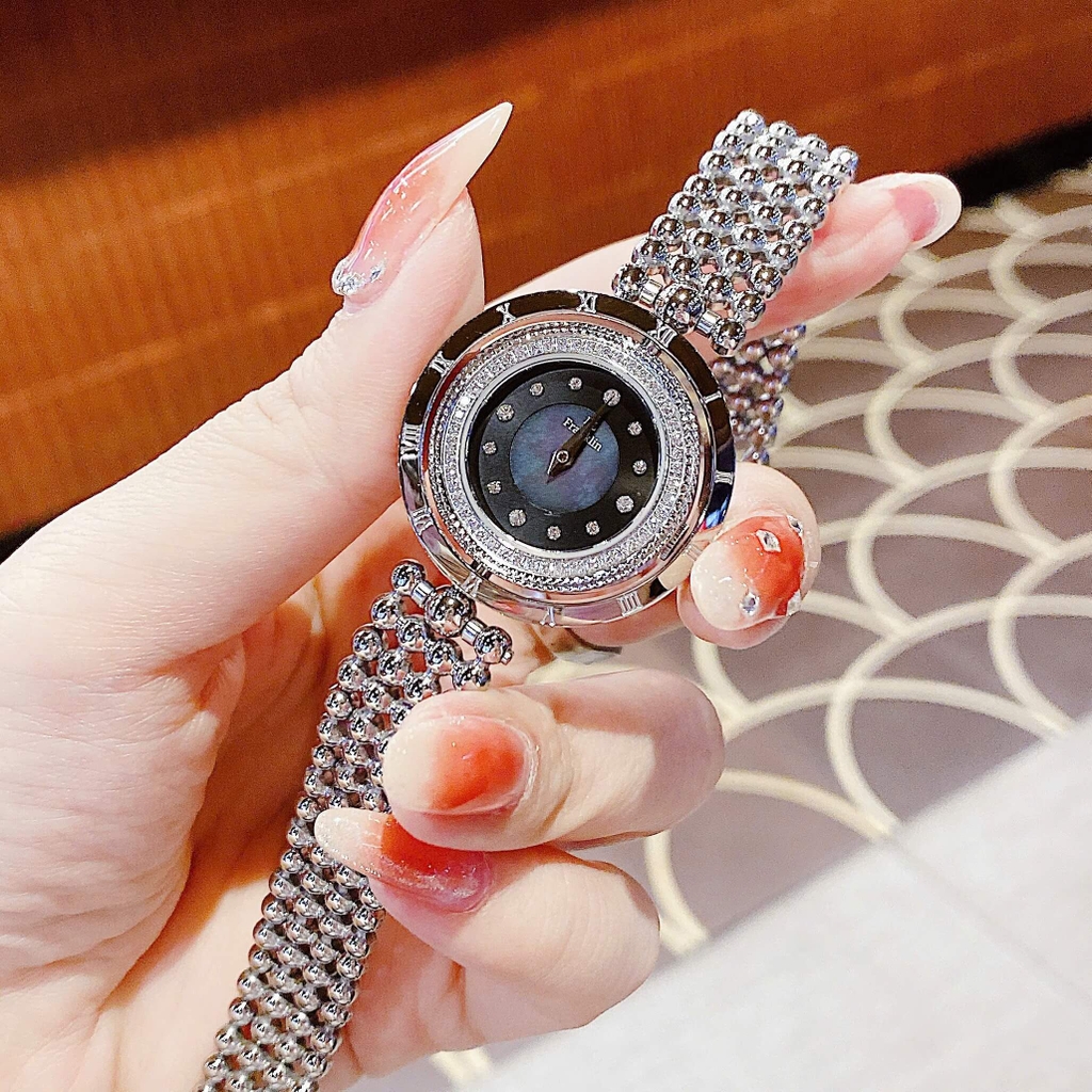 Đồng Hồ Nữ Franklin Dây Thép Silver Mặt Xà Cừ Đen Xoay 360 Độ Size 32mm FL5488 Tặng Kèm Vòng Tay