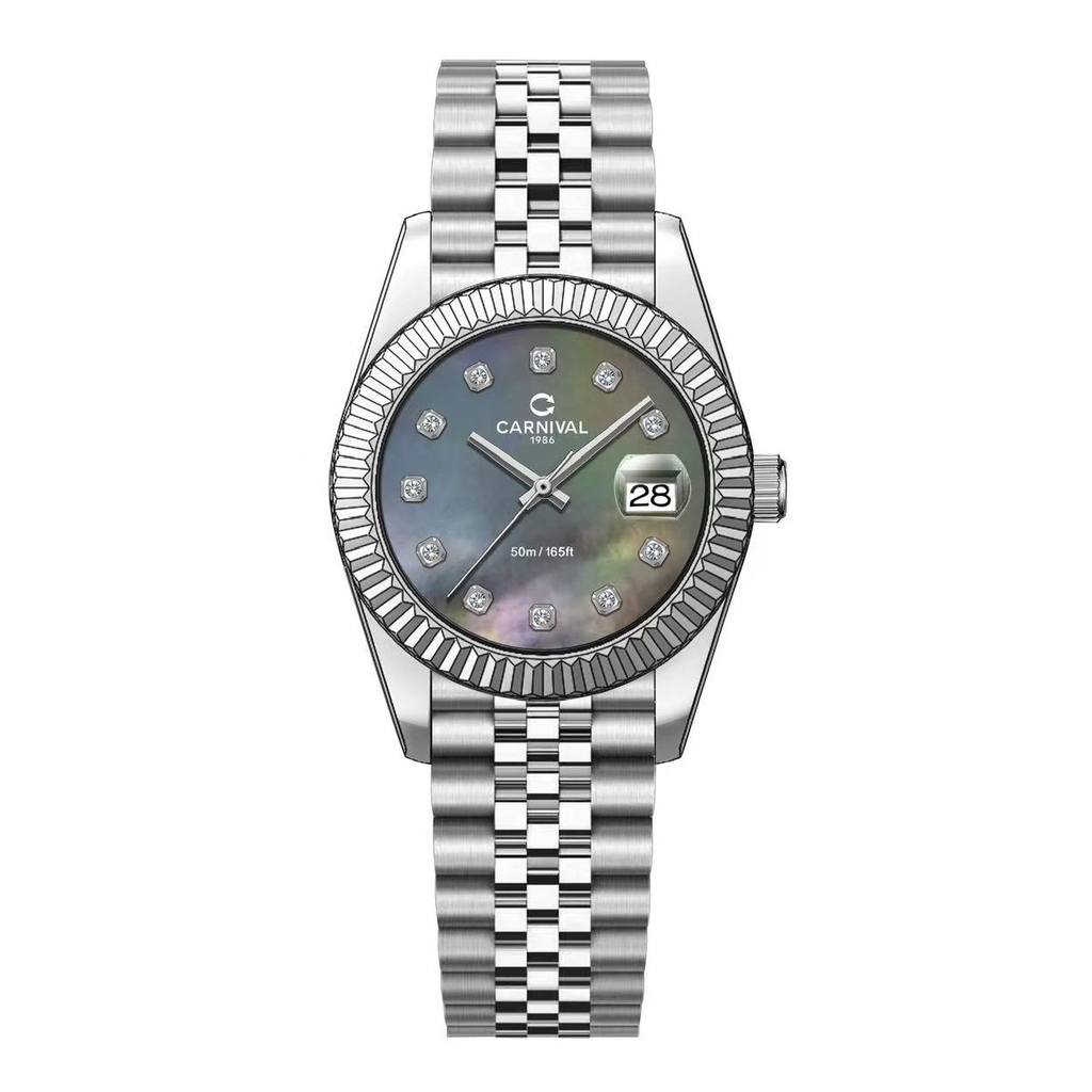 Đồng Hồ Nữ Carnival 8250L-VT-DK Dây Thép Silver Mặt Xà Cừ Xám Đen Size 30mm Quartz Japan