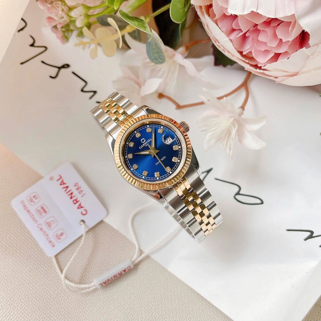 Đồng Hồ Nữ Carnival 8131L-CV-X Demi Vàng Mặt Xanh Dương Size 30mm Quartz Japan