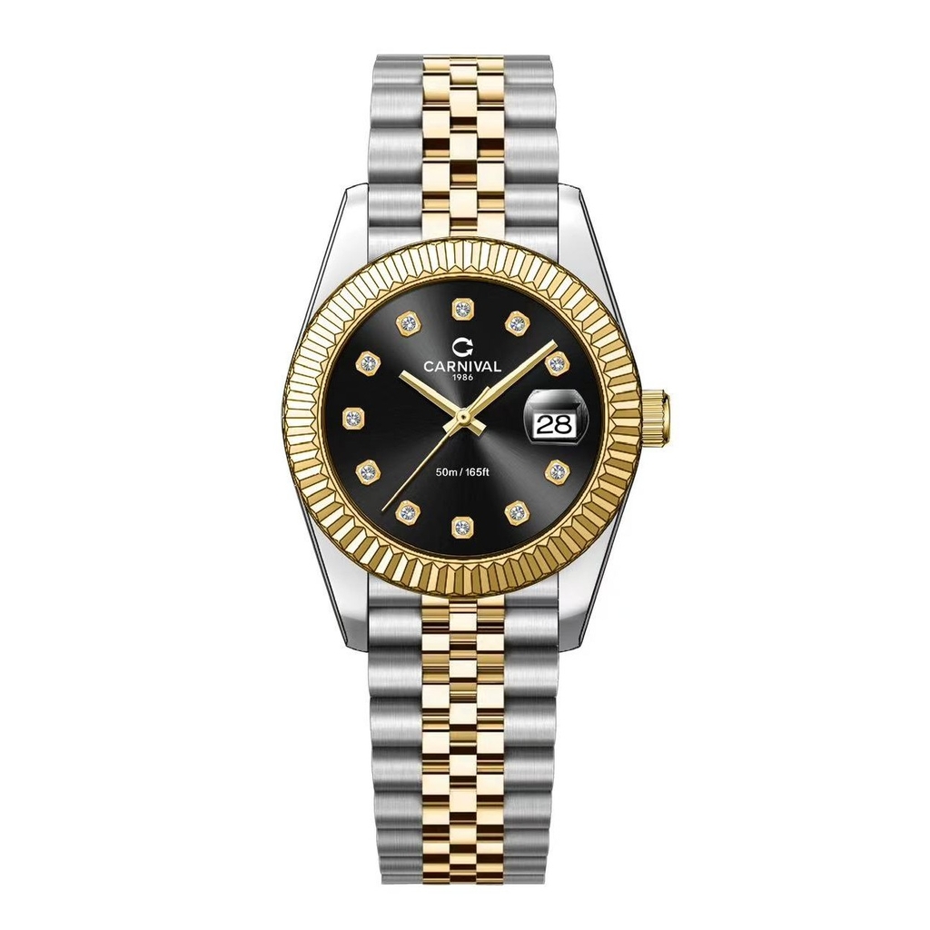 Đồng Hồ Nữ Carnival 8250L-CV-D Demi Vàng Gold Mặt Đen Size 30mm Quartz Japan