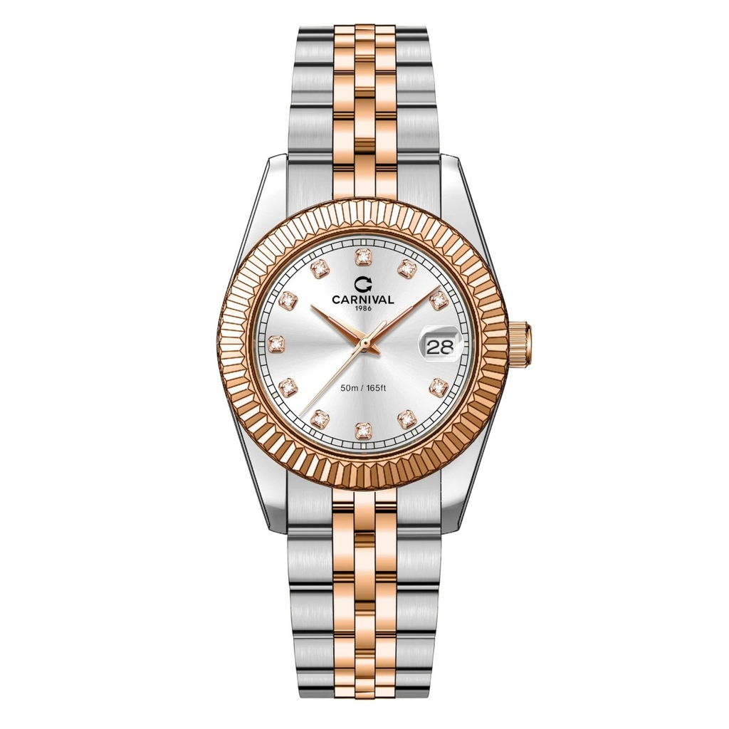 Đồng Hồ Nữ Carnival 8131L-CH-T Demi Vàng Hồng Mặt Trắng Size 30mm Quartz Japan