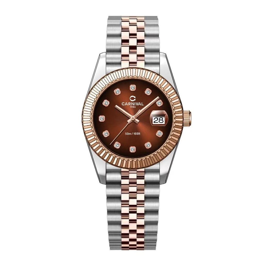 Đồng Hồ Nữ Carnival 8250L-CH-N Demi Vàng Hồng Mặt Nâu Size 30mm Quartz Japan