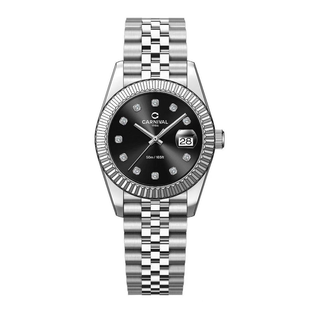 Đồng Hồ Nữ Carnival 8250L-VT-D Dây Thép Silver Mặt Đen Size 30mm Quartz Japan