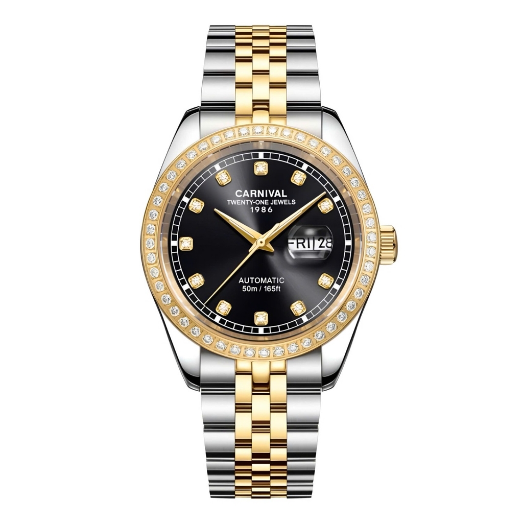 Đồng Hồ Nam Carnival 8131G2-CV-D Automatic Dây Thép Demi Vàng Mặt Đen Size 40mm