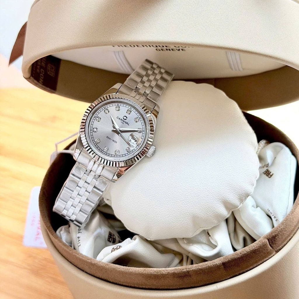 Đồng Hồ Nữ Carnival 8131L-VT-TX Dây Thép Bạc Mặt Xám Size 30mm Quartz Japan