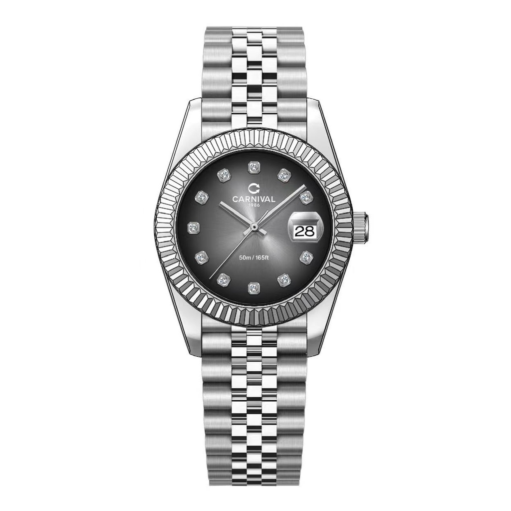 Đồng Hồ Nữ Carnival 8250L-VT-TX Dây Thép Silver Mặt Ombre Đen Xám Size 30mm Quartz Japan