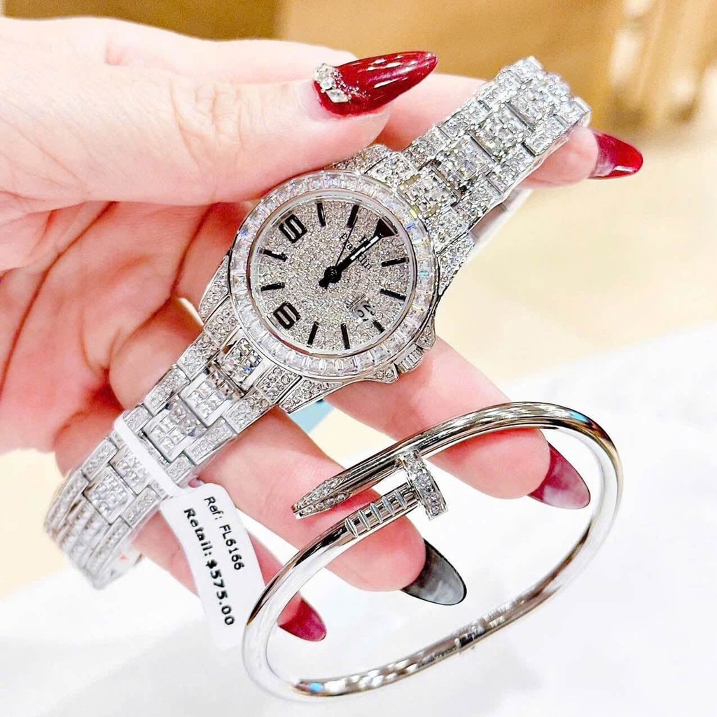 Đồng Hồ Nữ Franklin FL6166 Đính Đá Silver Chính Hãng Size 33mm Tặng Kèm Vòng Tay