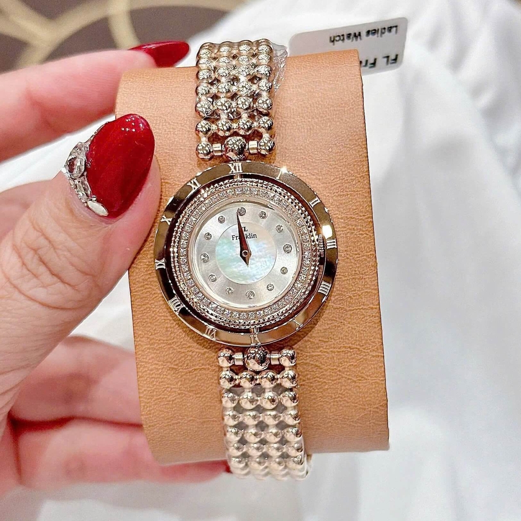Đồng Hồ Nữ Franklin FL5488 Dây Thép Vàng Hồng Mặt Xà Cừ Trắng Size 32mm Mặt Xoay 360 Độ
