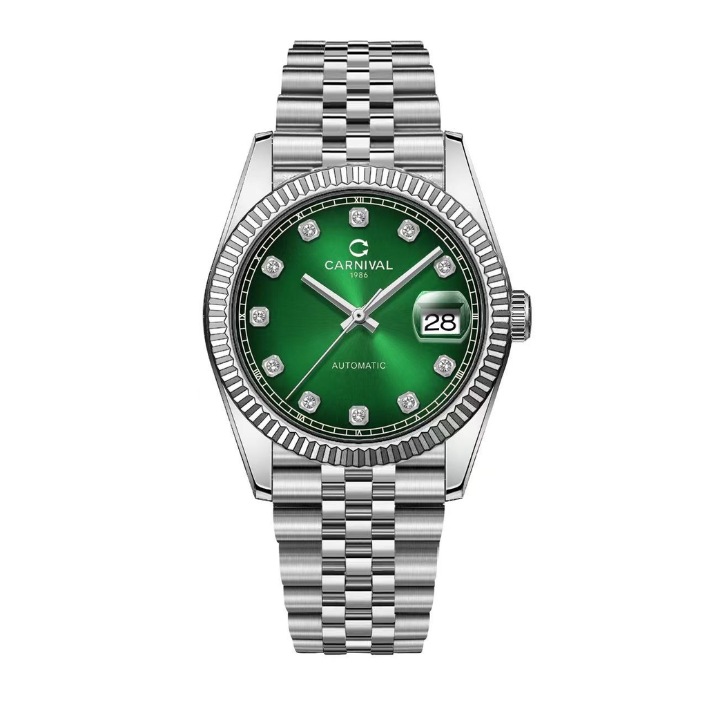 Đồng Hồ Nam Carnival 8250G-VT-XL Automatic Dây Thép Bạc Mặt Xanh Lá Size 38mm