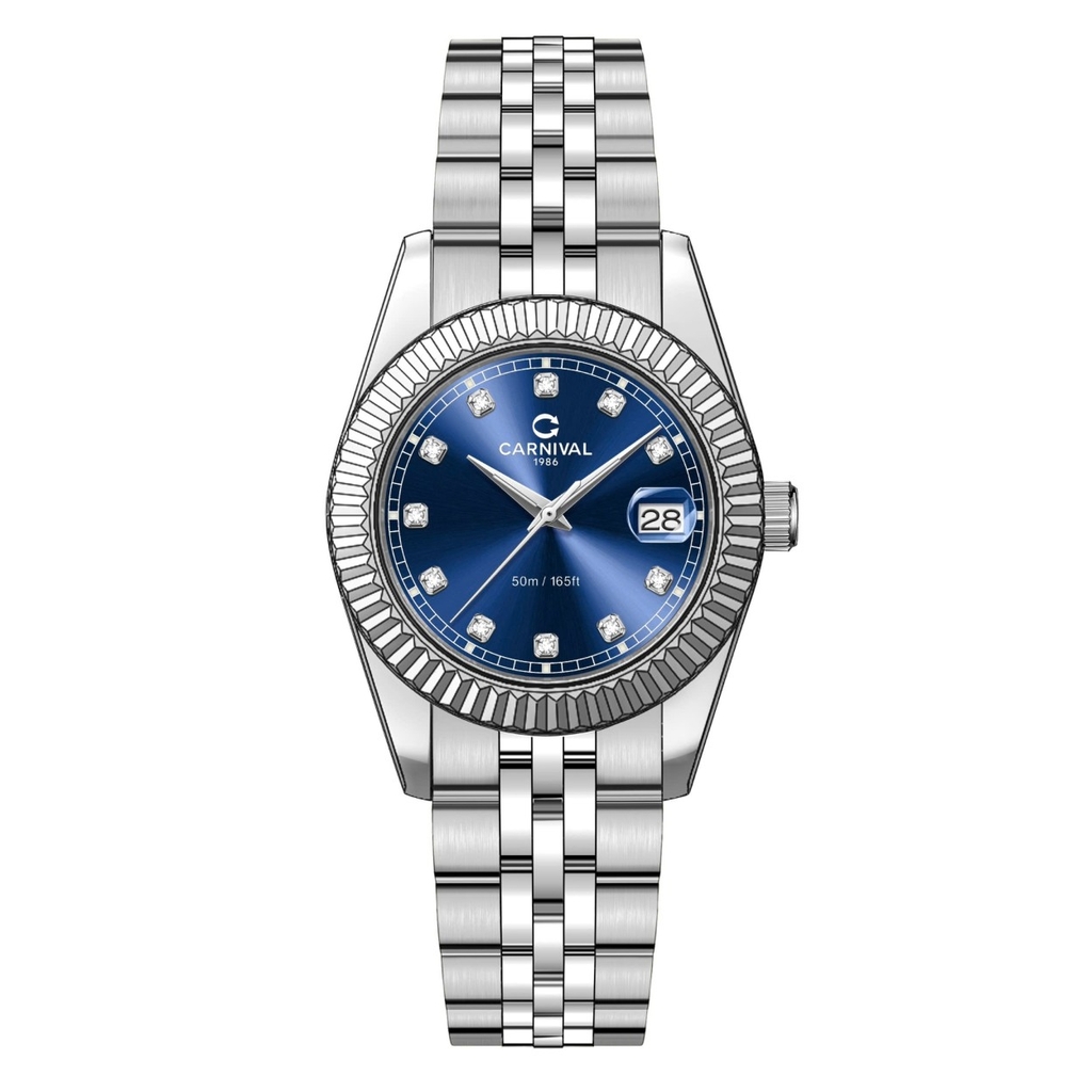 Đồng Hồ Nữ Carnival 8131L-VT-X Dây Thép Bạc Mặt Xanh Dương Size 30mm Quartz Japan