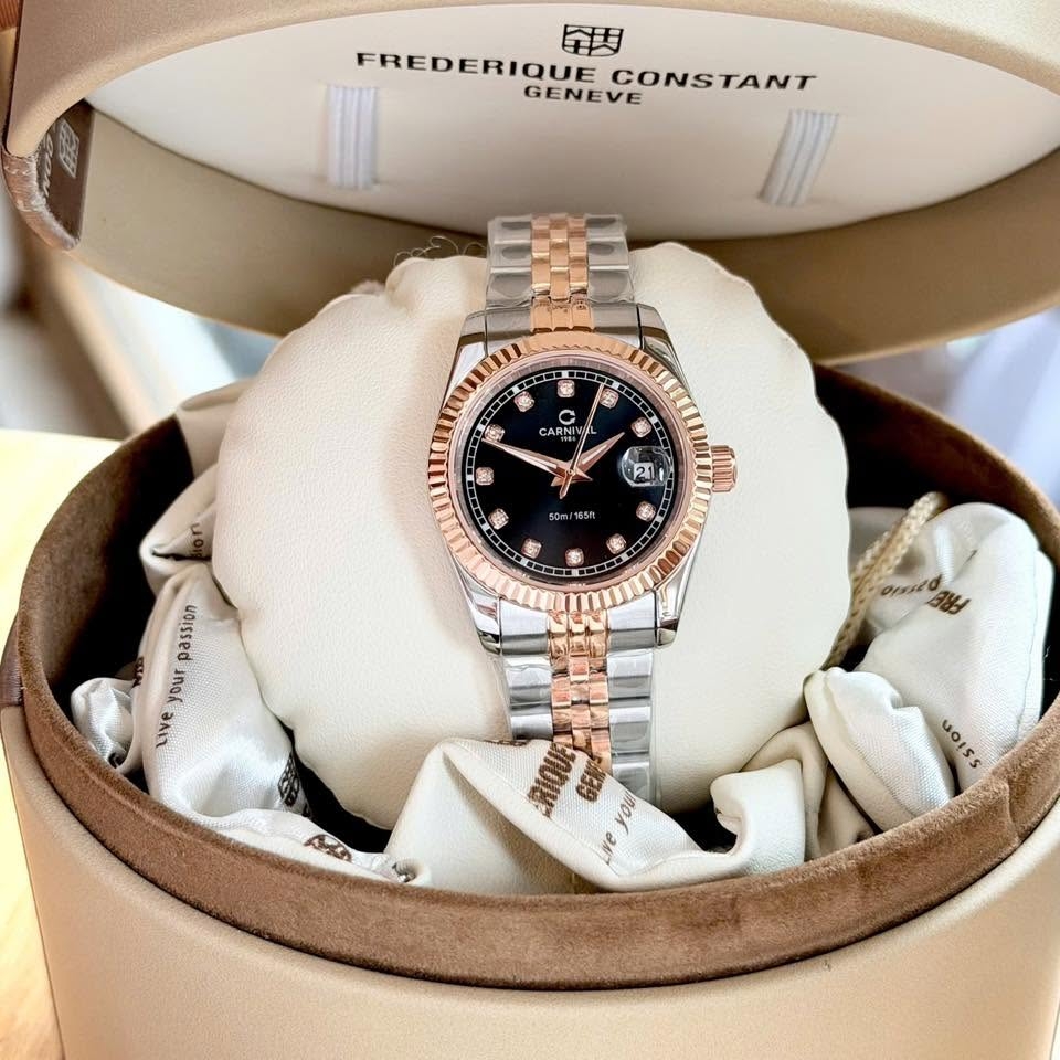 Đồng Hồ Nữ Carnival 8131L-CH-D Demi Vàng Hồng Mặt Đen Size 30mm Quartz Japan