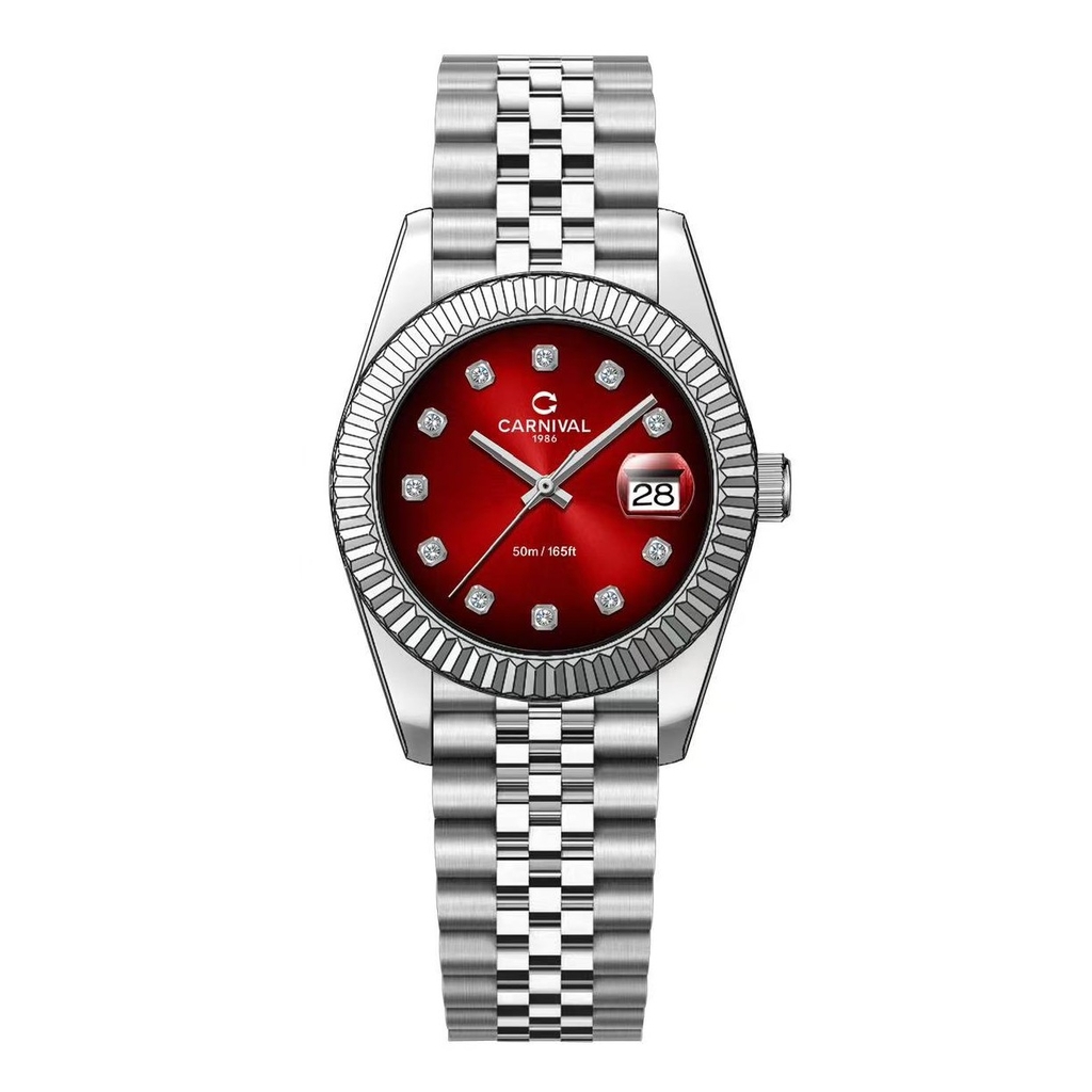 Đồng Hồ Nữ Carnival 8250L-VT-DO Dây Thép Silver Mặt Ombre Đỏ Size 30mm Quartz Japan