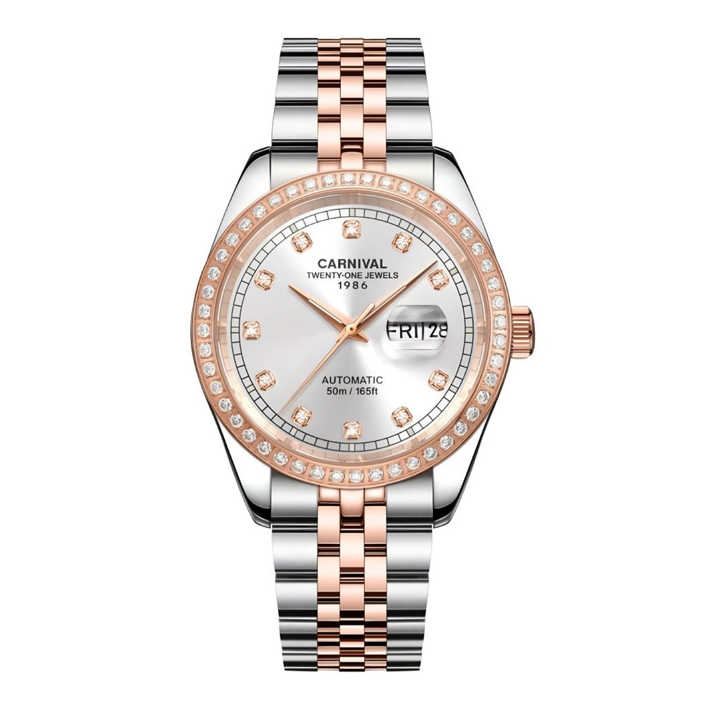 Đồng Hồ Nam Carnival 8131G2-CH-T Automatic Dây Thép Demi Vàng Hồng Mặt Trắng Size 40mm