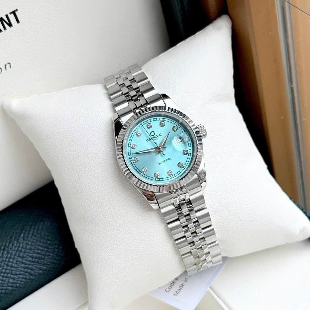 Đồng Hồ Nữ Carnival 8131L-VT-XT Dây Thép Bạc Mặt Xanh Pastel Size 30mm Quartz Japan