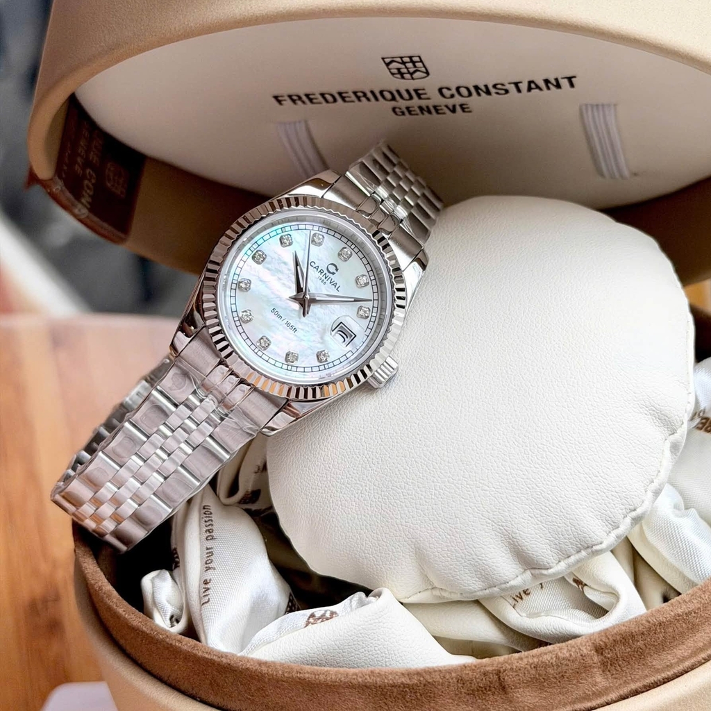 Đồng Hồ Nữ Carnival 8131L-VT-TK Dây Thép Bạc Mặt Xà Cừ Trắng Size 30mm Quartz Japan
