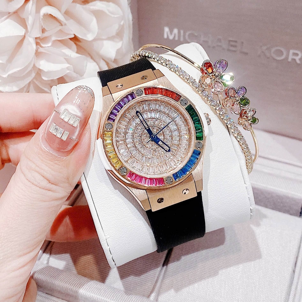 Đồng Hồ Nữ X-cer Dây Cao Su Đen Chính Hãng Vỏ Rose Đính Đá Màu Size 34mm B0639