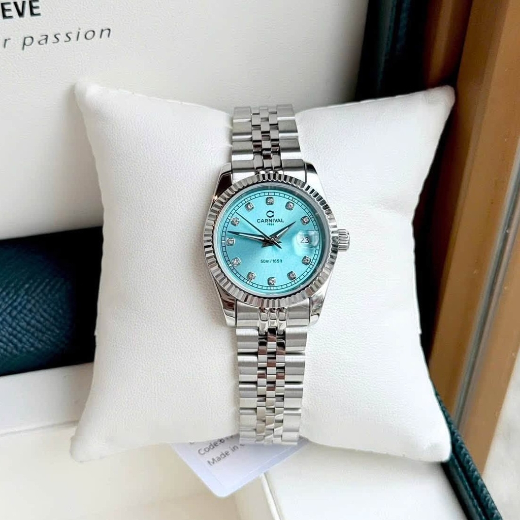 Đồng Hồ Nữ Carnival 8131L-VT-XT Dây Thép Bạc Mặt Xanh Pastel Size 30mm Quartz Japan