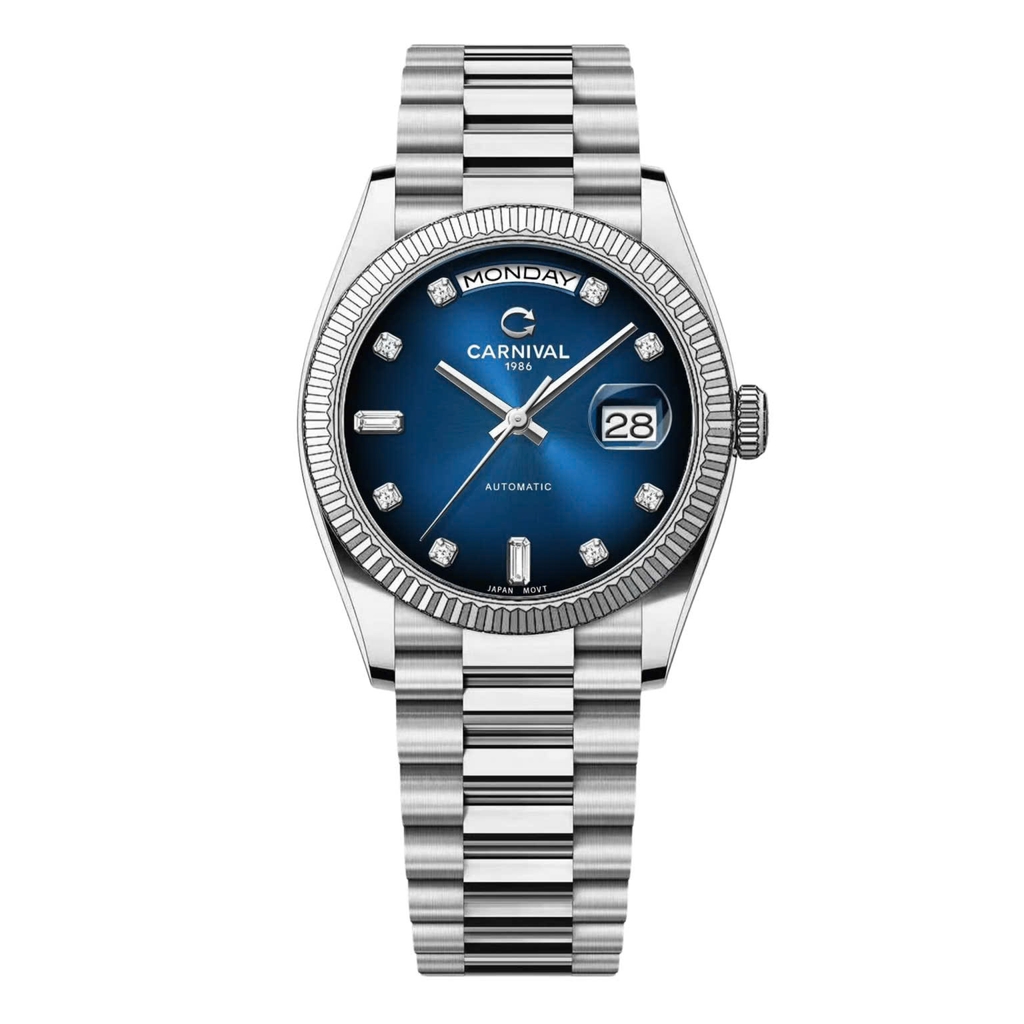 Đồng Hồ Nam Carnival 8239G-VT-X Automatic Dây Thép Bạc Mặt Xanh Dương Size 38mm Chính Hãng